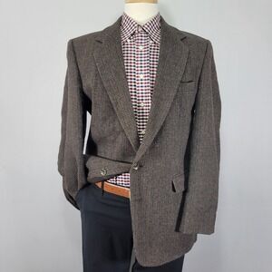 VTG Haggar Men's Tweed Sport Coat Blazer Two Button Brown Poly Wool Size‎ 42L
